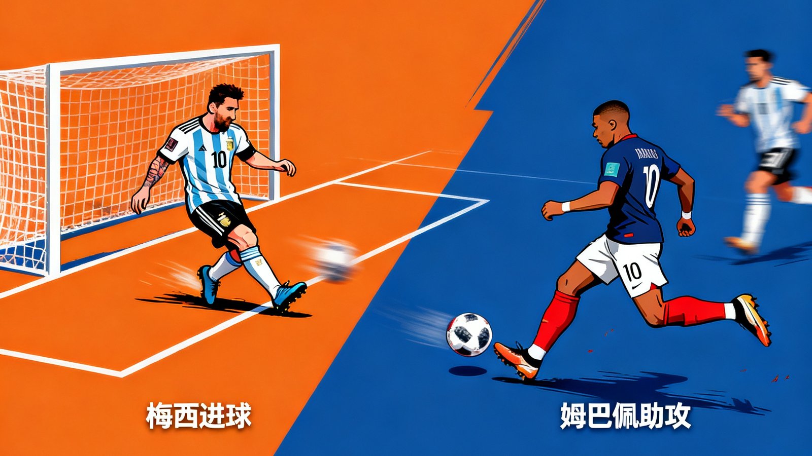 阿根廷对阵法国全场集锦，包含梅西进球和姆巴佩助攻精彩片段。